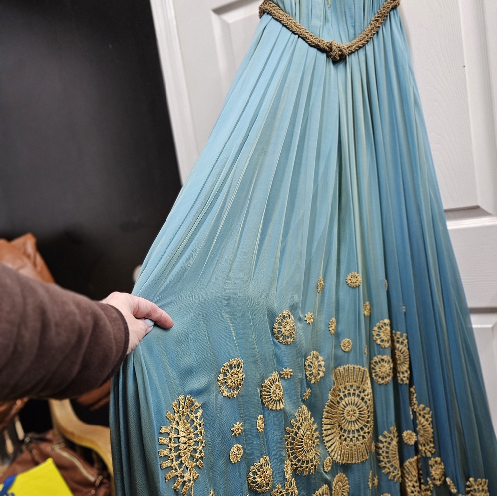 Rafael Cennamo blue/gold gown sz 4 - Picture 2 of 8